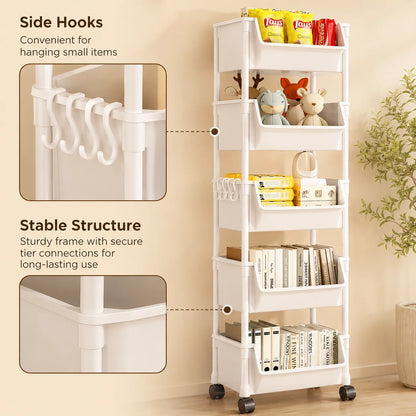 Household Living Room, Bedroom, Kitchen Small Trolley Storage Rack, Snack Floor-Standing Multi-Layer Mobile Storage Bookshelf