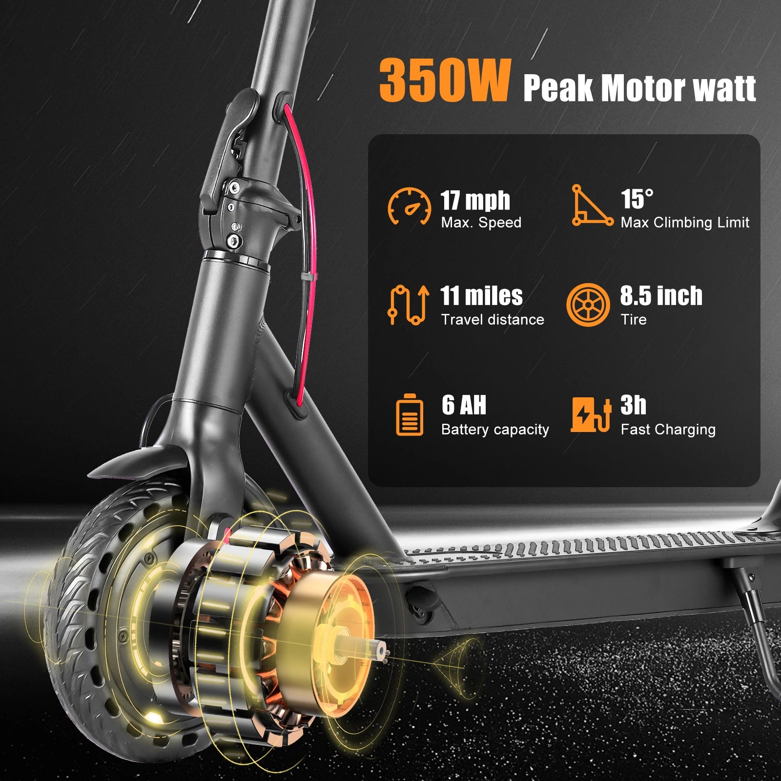 Electric Scooter for Men and Women 8.5" Solid Tire 19mph Power by 350W Motor Long Range Folding Commuting E Scooter