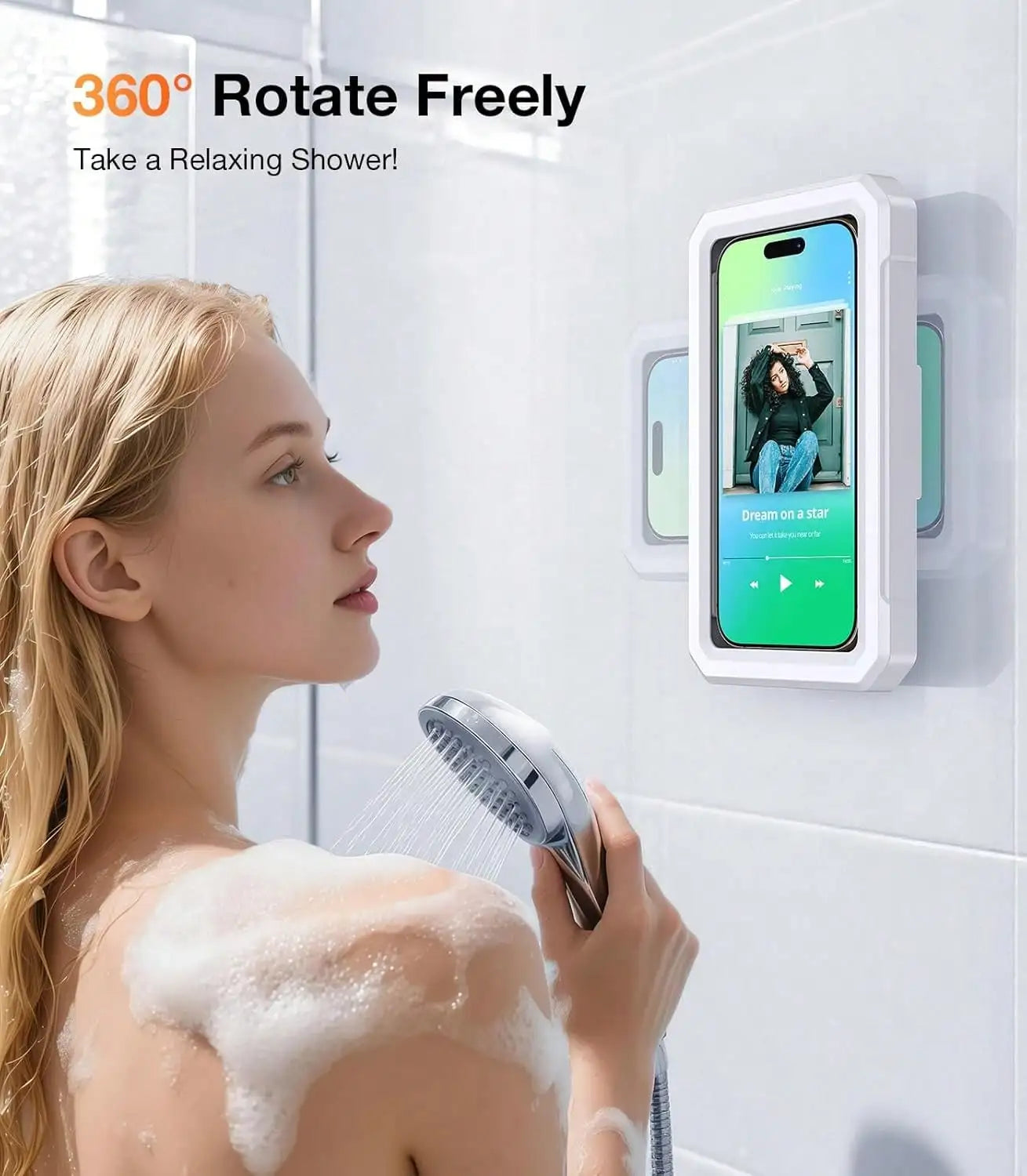 Waterproof Shower Phone Holder, 360° Adjustable Retractable Wall Mount Stand, Hands-Free Bathroom Phone Holder For Shower, Compatible With Most Smartphones