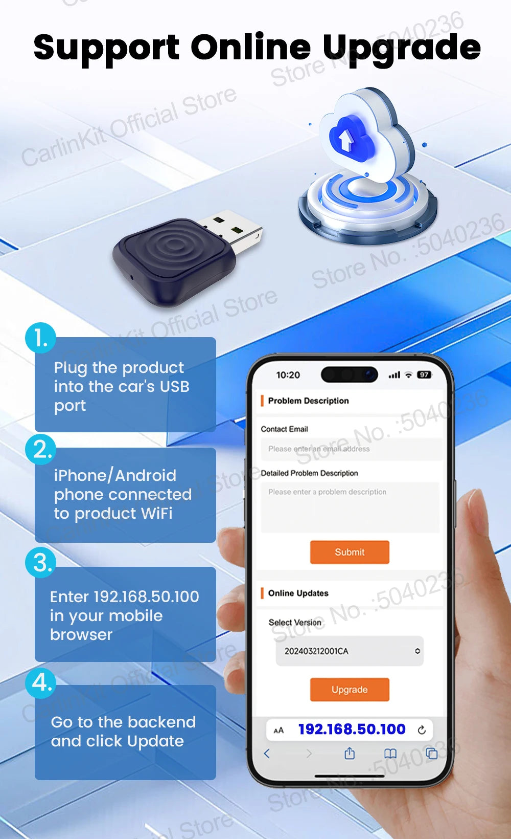 CarlinKit 5.0 Mini Ultra / Pro Wireless CarPlay & Android Auto Adapter For OEM Cars Upgrade WiFi BLE Wireless Auto-connect Phone