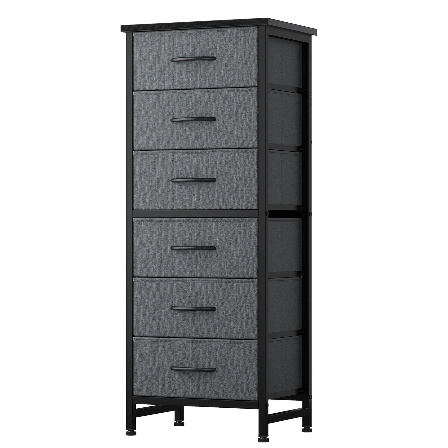 JHK Tall 6 Fabric Drawer Dresser  for Bedroom Wood Top and Metal Frame Skinny Chest of Drawers Narrow Storage Tower with Organization Furniture