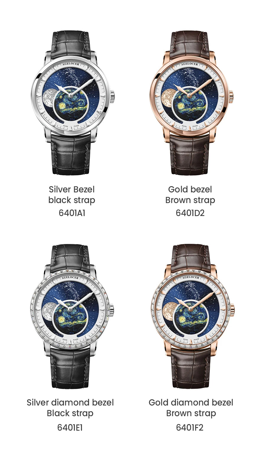 AGELOCER Original Astronomer Watch Van Gogh Oil Painting Men Luxury Automatic Mechanical Moon Phase Watch Birthday Gift for Men