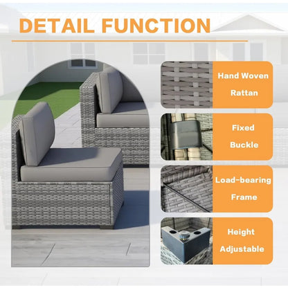 7 Pieces Outdoor Patio Furniture Set, All-Weather Sectional Sofa PE Rattan Wicker with Glass Table & Washable Cushions, Custom