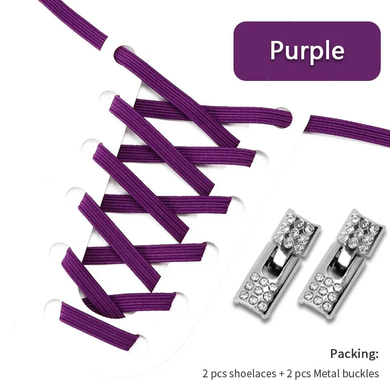 Fashion Elastic No Tie Shoelaces Rhinestone Cross Lock Tieless Shoelace Flat Shoe Laces Suitable for Sneakers and Athletic Shoes