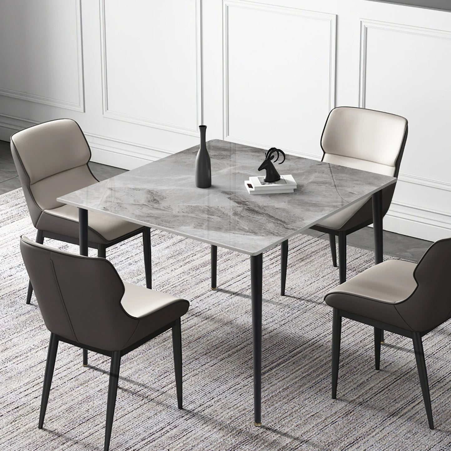 Rectangular Dining Modern Dining Desk Table Furniture with Natural Texture Sintered Stone Top Metal Frame for Dining Room