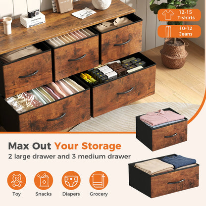MCQ 5 Drawer Dresser for Bedroom Closet Chest Organizer Furniture TV Stand for Living Room Hallway Wide Fabric Storage Tower with Wooden Top and Metal Frame