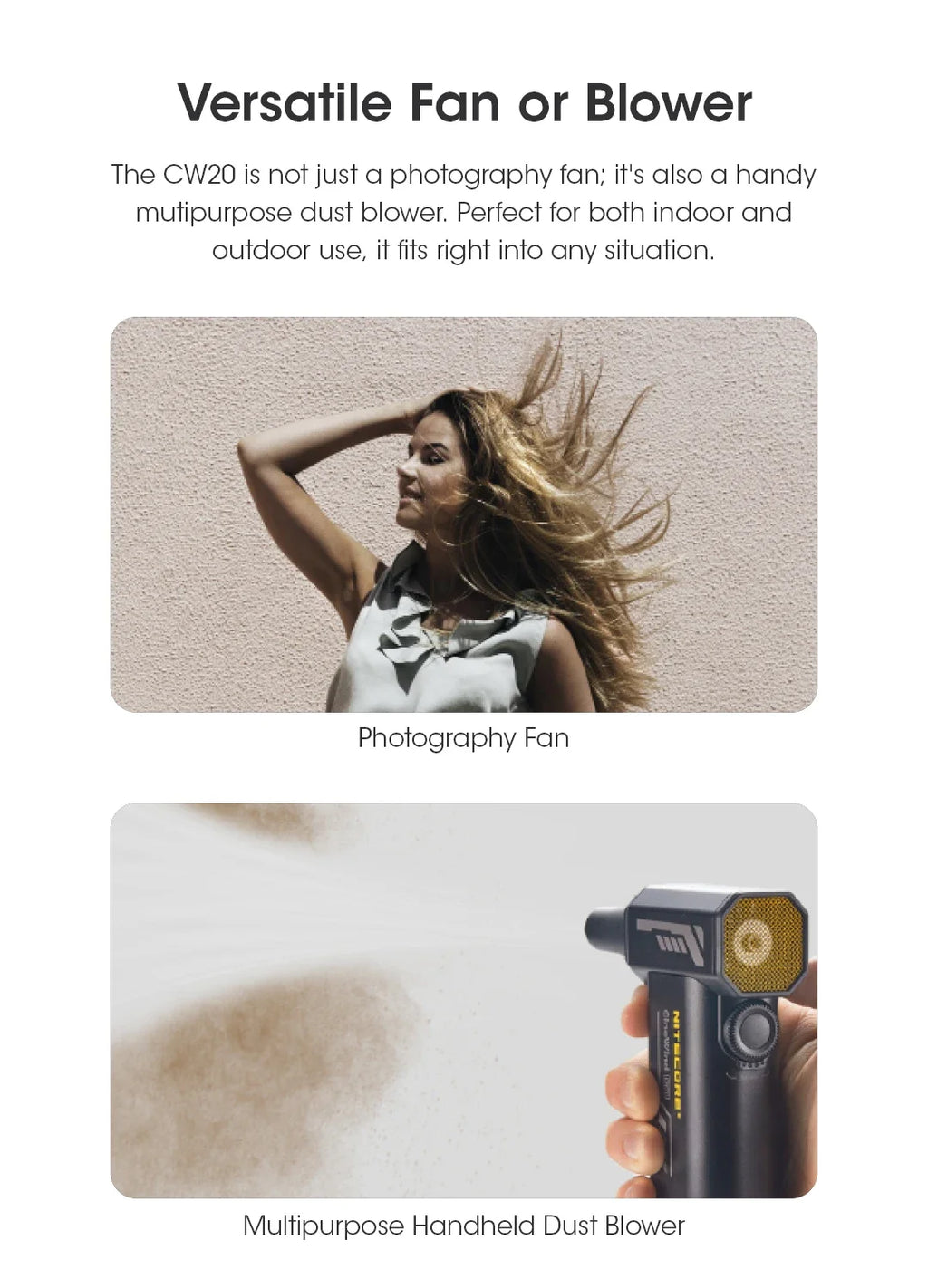 Multipurpose Pocket Photography Fan Electric Portable Fan Stepless Wind Blower 100W High Power Brushless Motor