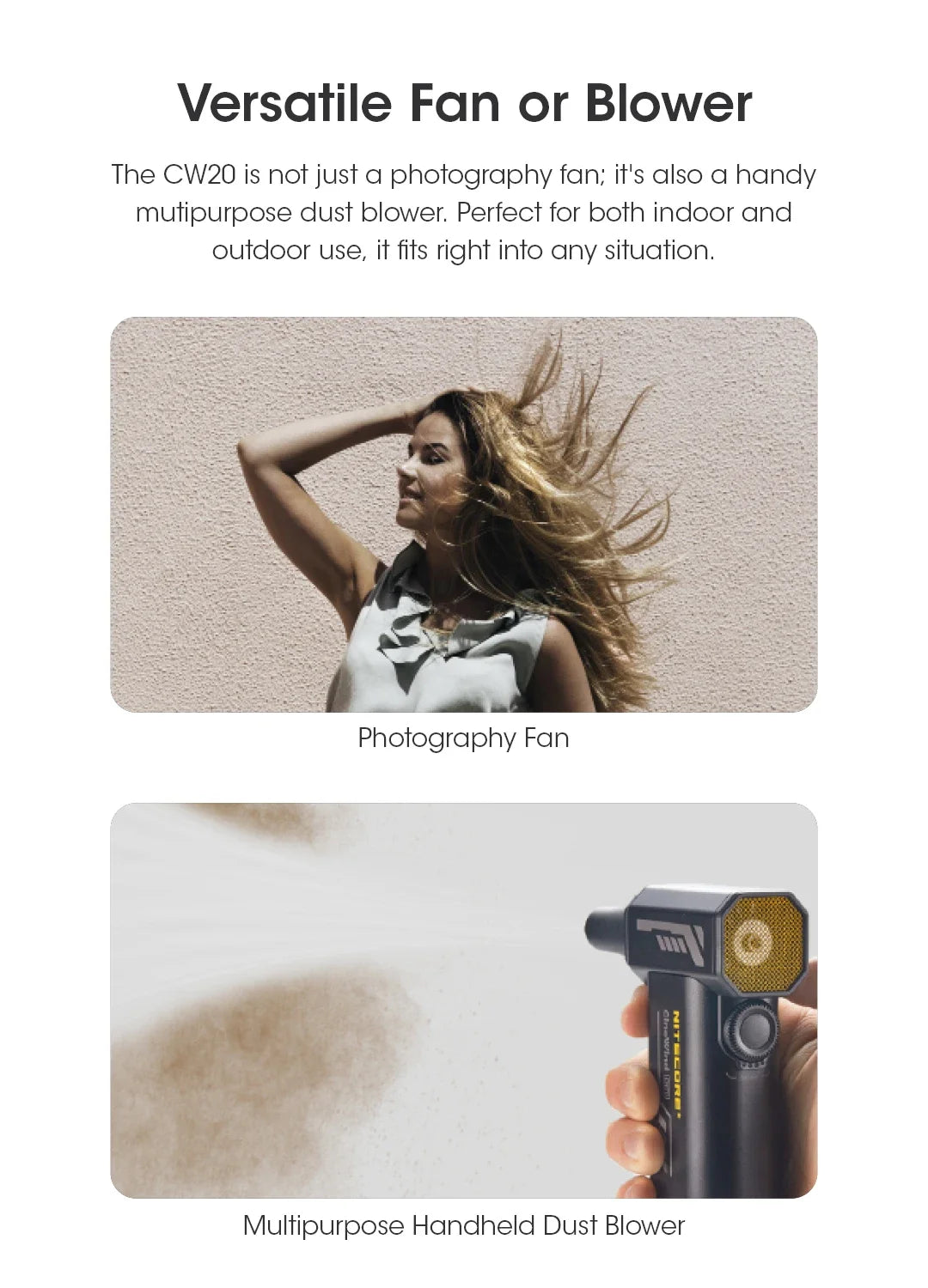 Multipurpose Pocket Photography Fan Electric Portable Fan Stepless Wind Blower 100W High Power Brushless Motor