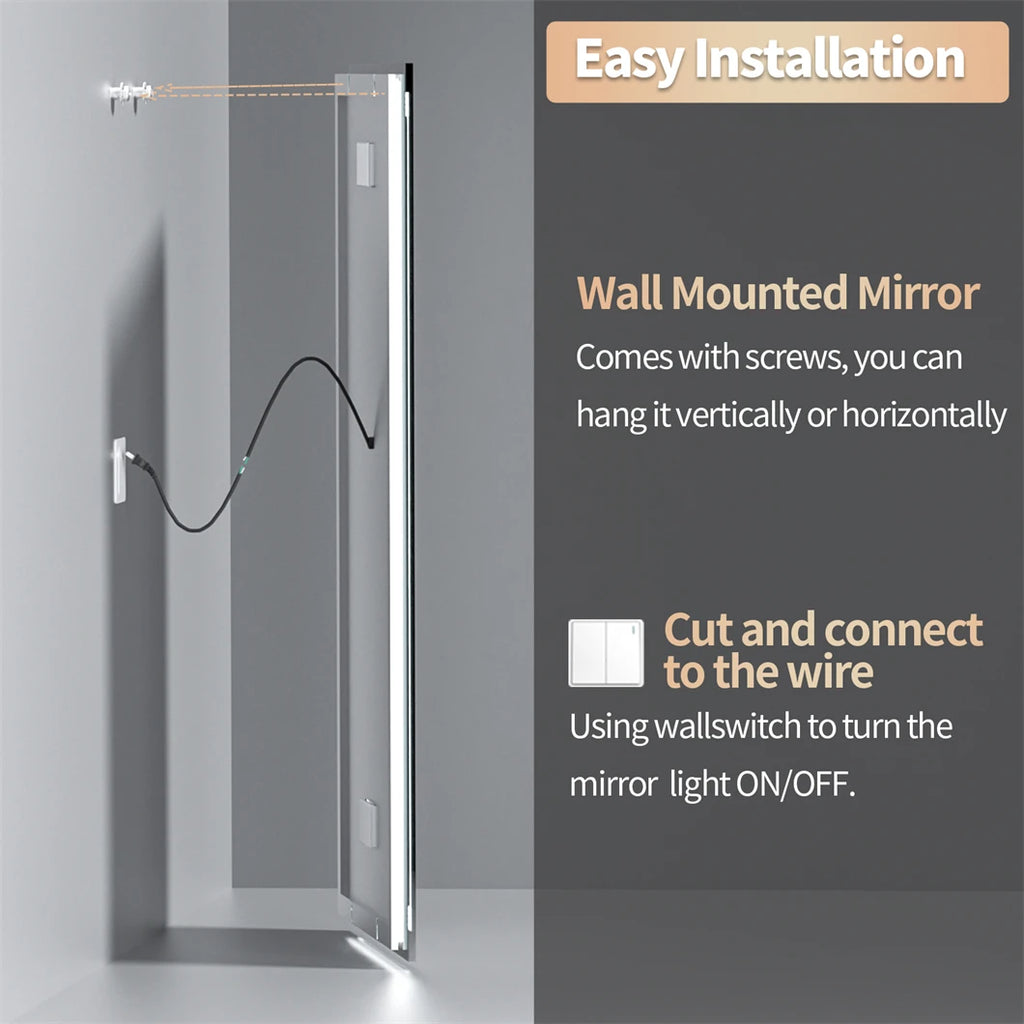 XXL Bathroom Mirror Smart LED Vanity Mirror Wall Mounted with Bluetooth, Digital Display, Back Front Lit,Anti Fog for Hotel Hall