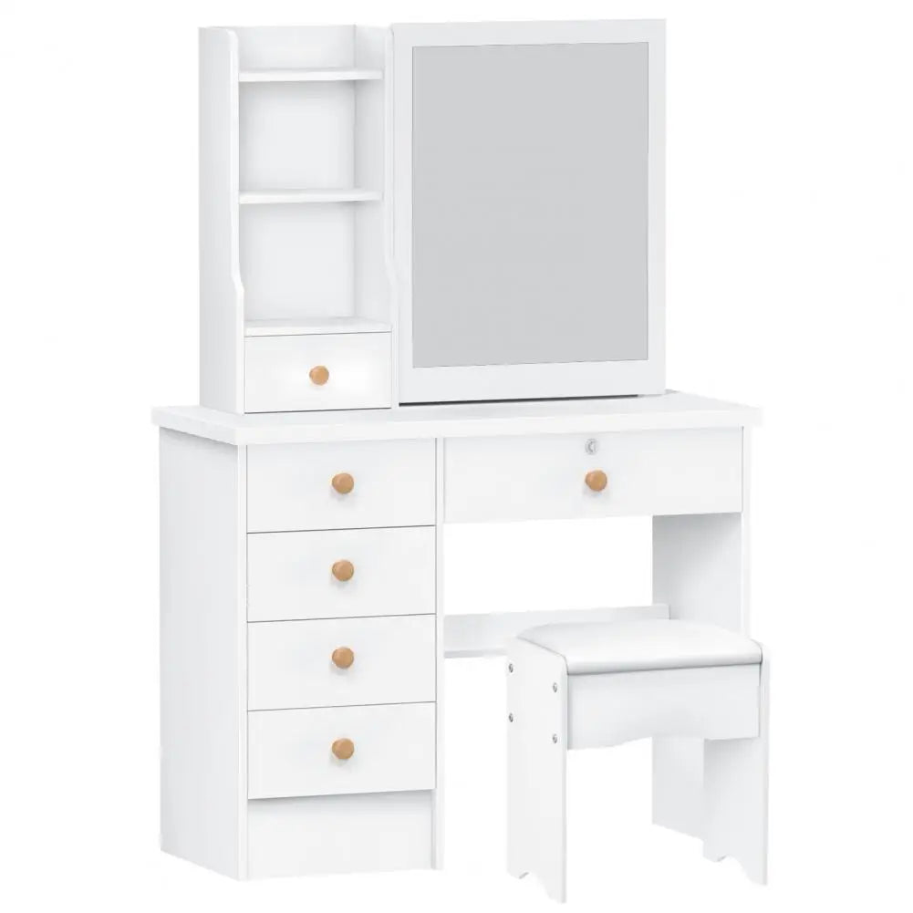 Makeup Vanities Vanity Desk with Sliding Mirror, Bedroom Dressing Table, Makeup Desk with 6 Drawers Bedroom Furniture
