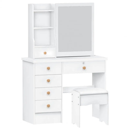 Makeup Vanities Vanity Desk with Sliding Mirror, Bedroom Dressing Table, Makeup Desk with 6 Drawers Bedroom Furniture