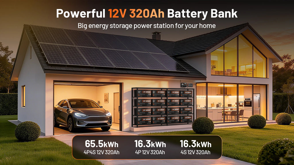 Humsienk 12V 320Ah Rechargeable Lithium Battery, Capacity 4096Wh, Built-in Bluetooth & 250A BMS, 15000+ Deep Cycle & 12V LiFePO4 Battery For RV, Van, Golf Cart, Boat, Camper, Marine, Trolling Motor, Off-Grid, Solar Energy Sto