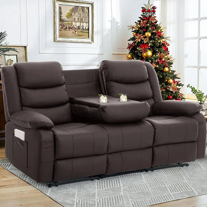 3 Seater Recliner Sofa,Built In Console & Drop Down Table,Cup Holders,Living Room Furniture, Custom