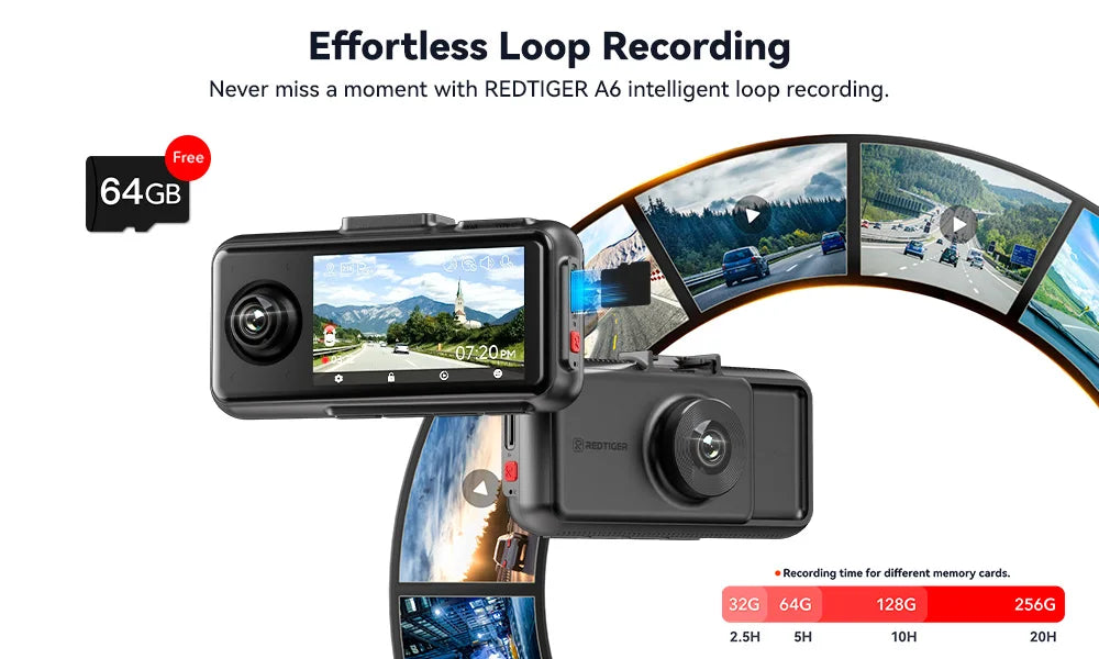REDTIGER A6 3 Cameras Front/Cabin/Rear Cam 4K Dash Cam Built-in 5.8Ghz WiFi GPS Car DVR Night Vision Parking Monitor 3 Cameras