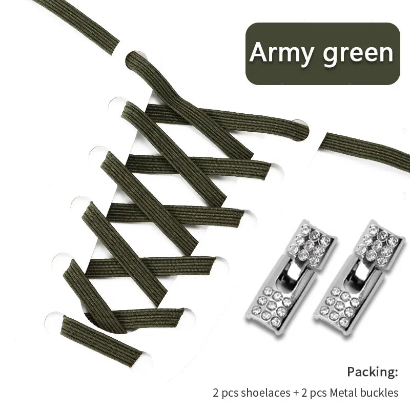 Fashion Elastic No Tie Shoelaces Rhinestone Cross Lock Tieless Shoelace Flat Shoe Laces Suitable for Sneakers and Athletic Shoes