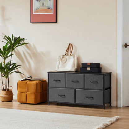 MCQ 5 Drawer Dresser for Bedroom Closet Chest Organizer Furniture TV Stand for Living Room Hallway Wide Fabric Storage Tower with Wooden Top and Metal Frame
