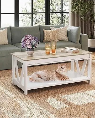 WLIVE Black Lift Top Coffee Table with 2 Drawers LED Light - Large Storage Open Shelf for Living Room Modern Home Furniture