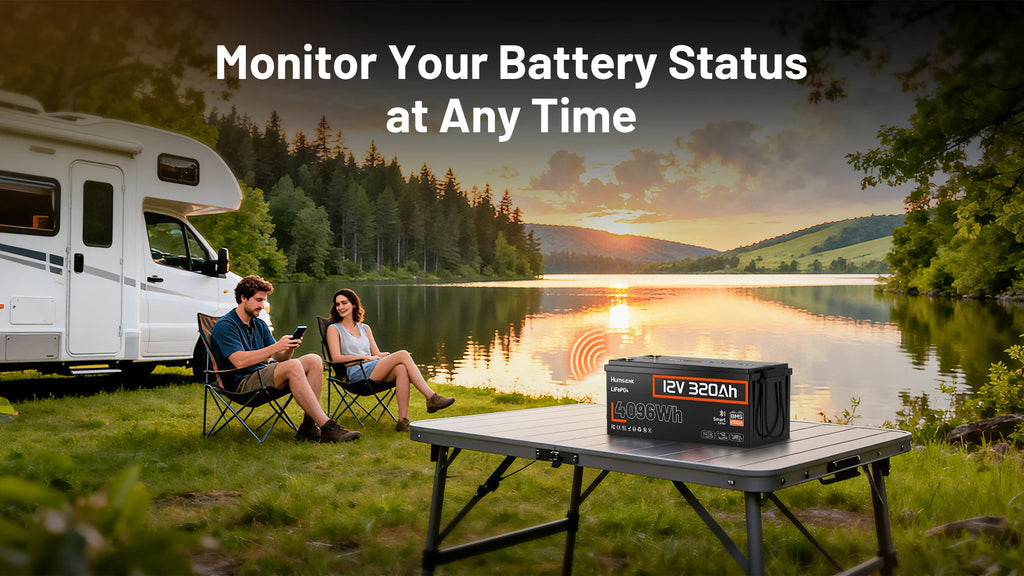 Humsienk 12V 320Ah Rechargeable Lithium Battery, Capacity 4096Wh, Built-in Bluetooth & 250A BMS, 15000+ Deep Cycle & 12V LiFePO4 Battery For RV, Van, Golf Cart, Boat, Camper, Marine, Trolling Motor, Off-Grid, Solar Energy Sto