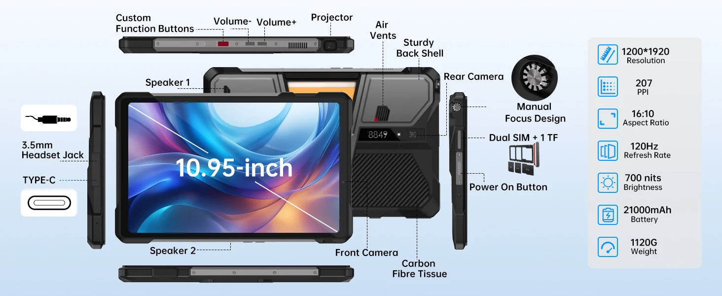 8849 TANK PAD Unihertz Rugged Tablet with Projector 100Lumens 5G Android 15 512GB 21000mAh 11 inch Waterproof Phone Tablet 2026