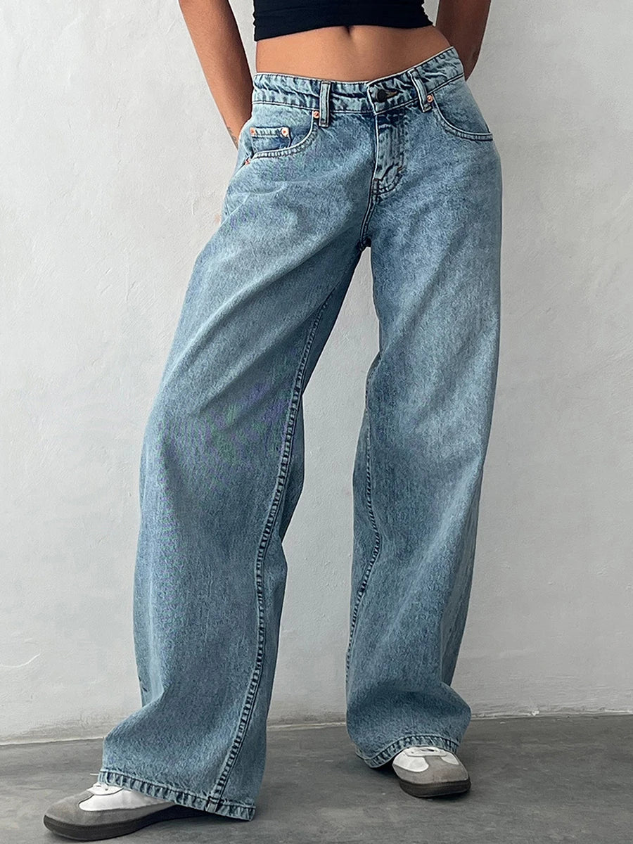 Y2K Baggy Jeans for Women Trendy Low Rise Casual Straight Leg Boyfriend Jeans Denim Pants with Pocket Streetwear