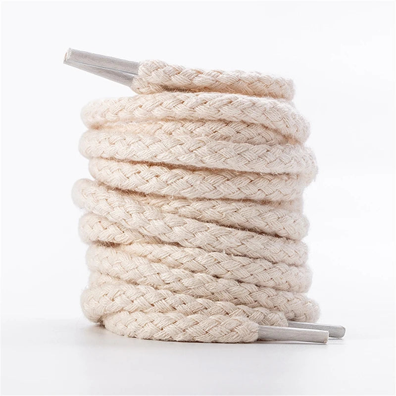 1Pair 8mm Bold Round Shoelaces Quality Linen Cotton Sneakers Shoelace AF1 Shoe laces 100/120/140/160/180CM Shoes Accessories
