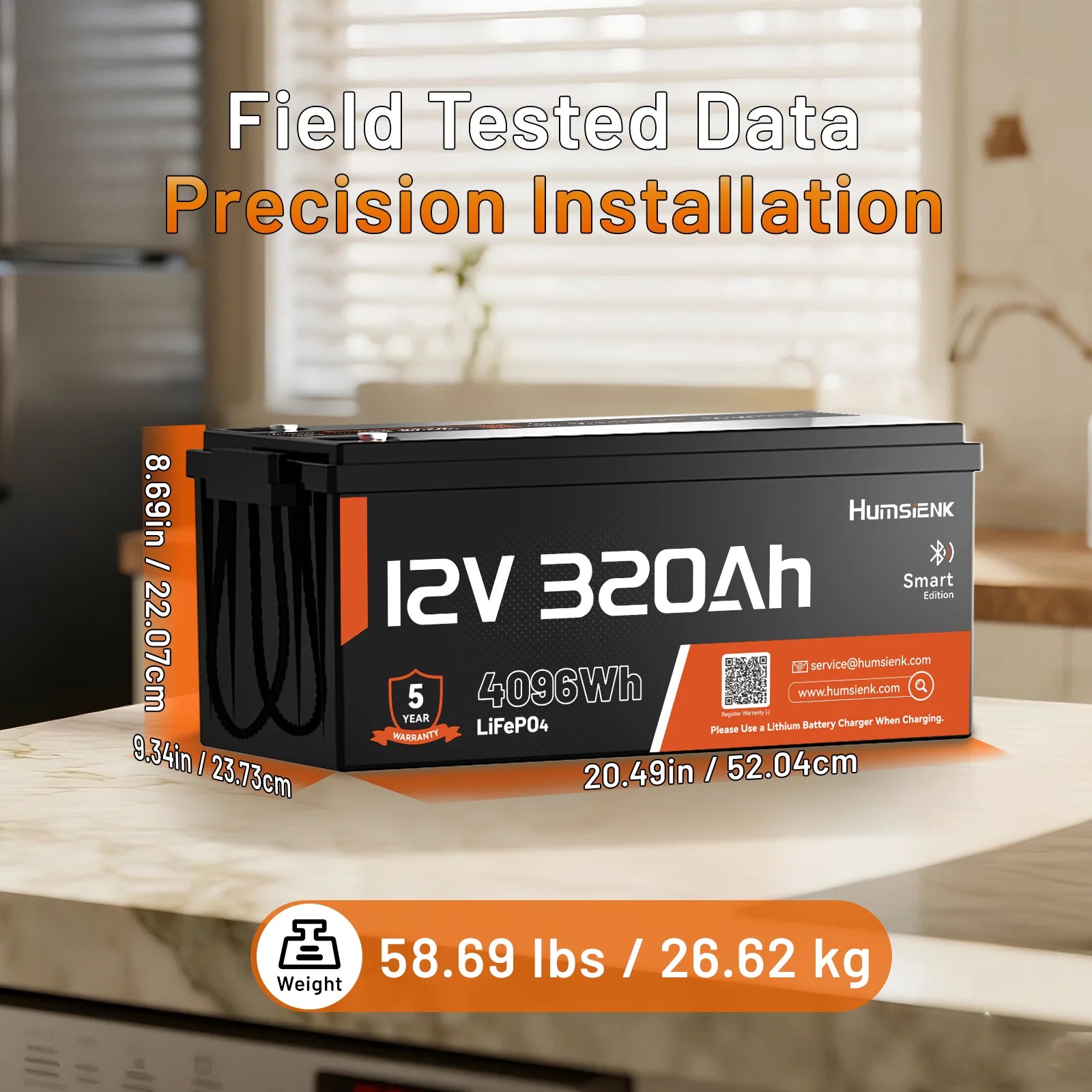 Humsienk 12V 320Ah Rechargeable Lithium Battery, Capacity 4096Wh, Built-in Bluetooth & 250A BMS, 15000+ Deep Cycle & 12V LiFePO4 Battery For RV, Van, Golf Cart, Boat, Camper, Marine, Trolling Motor, Off-Grid, Solar Energy Sto