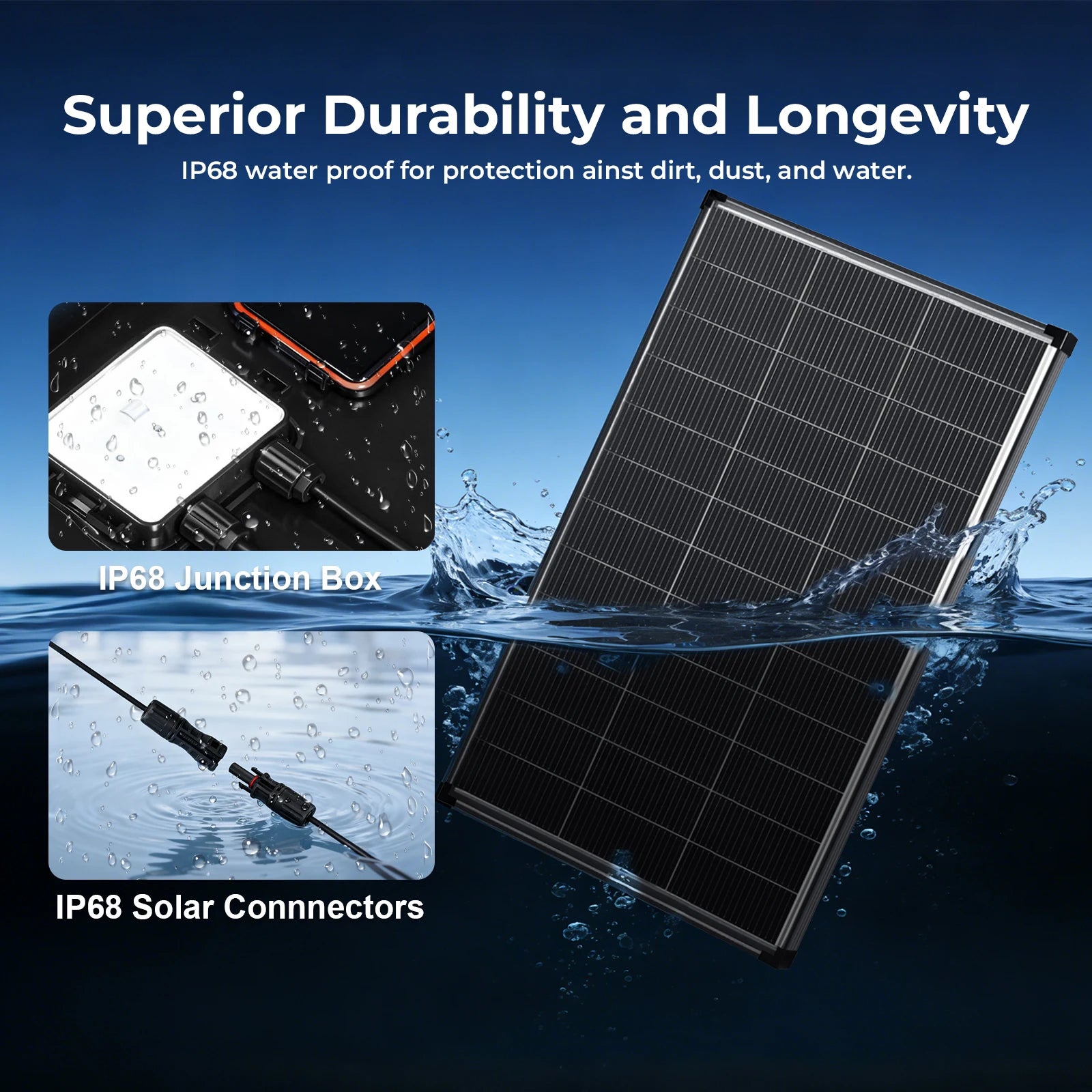 200 Watt N‑Type Bifacial Solar Panel 18BB A+ Grade, 25% Efficiency IP68 Waterproof Solar Cell Module, 12V Off‑Grid Power Solution for RV Boat Camper Rooftops