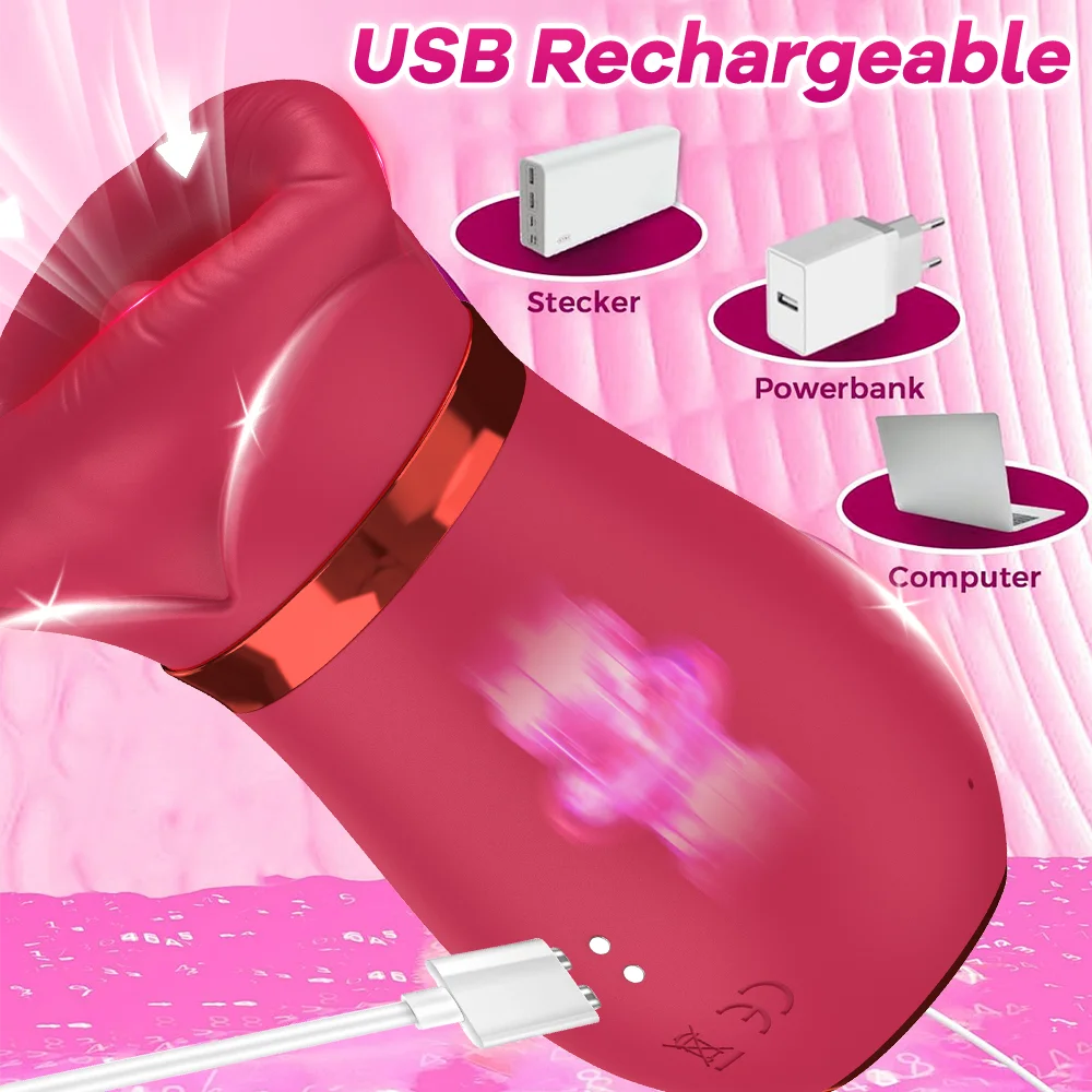 3-in-1 Tongue Licking & Suction Vibrator for Women – Clitoral, Nipple & G-spot Stimulator, Rechargeable Female Massager with Breast Sucking Function
