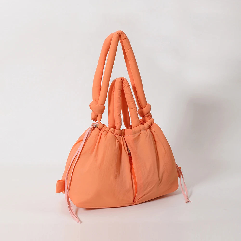 Puffer Tote Bag for Women Adjustable Strap Shoulder Bag Nylon Large Capacity Puffy Purse for Shopping Travel