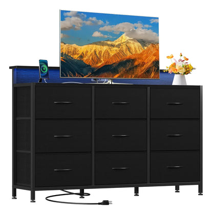 JHK TV Stand Dresser with 9 Fabric Drawers Wood Top Media Console for 32-52 inch TV Stand with Storage Display Of Furniture