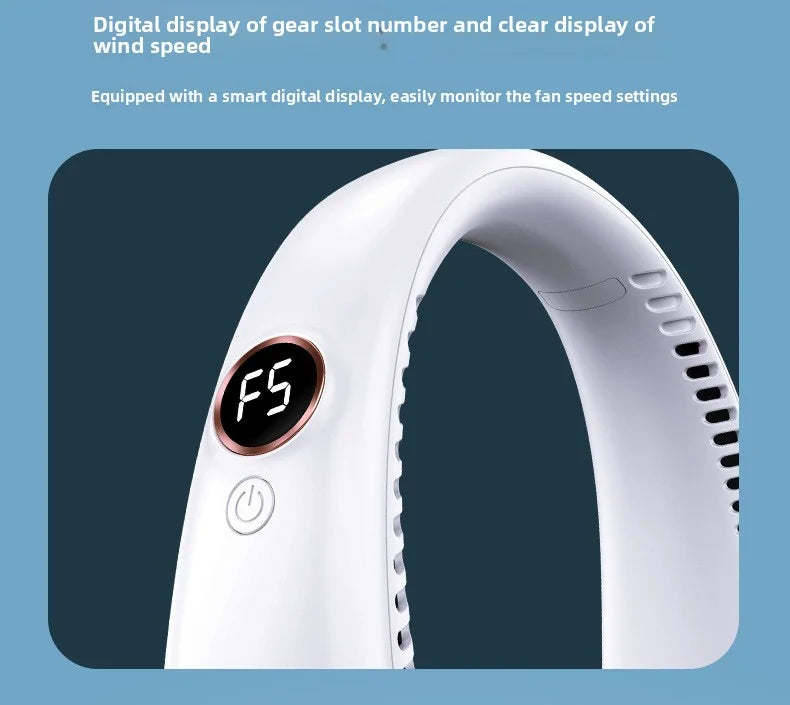 New Mini Neck Mounted Fan Portable Bladeless Neck USB Rechargeable Air Cooler 5 File Speed Summer Sports Fan Outdoor Sports Fans