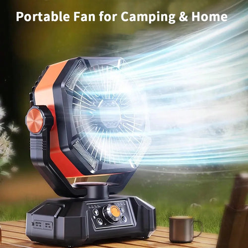 20000mAh Camping Fan With Dual Motor , Battery Operated Fan With 4 LED Lantern, 8 Speeds Desk Fan With Remote, Portable Outdoor Fan With Hook For Tent, Power Outages, Jobsite
