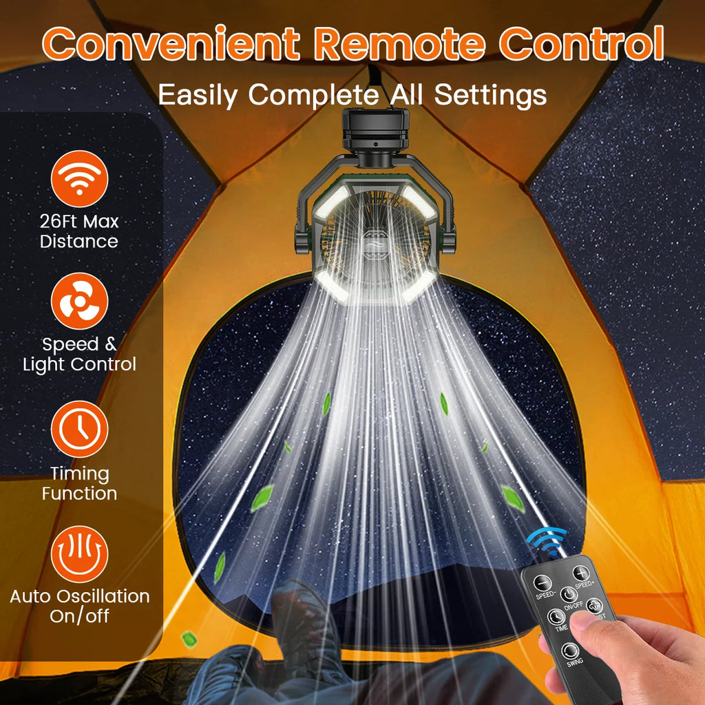 SKYTOO Camping Fan with Dual Motor 20000mAh RechargeableClip Fan with Digital Display with LED Lantern for Camping Outdoor Fan