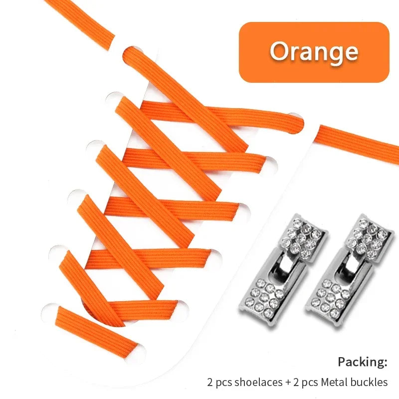 Fashion Elastic No Tie Shoelaces Rhinestone Cross Lock Tieless Shoelace Flat Shoe Laces Suitable for Sneakers and Athletic Shoes