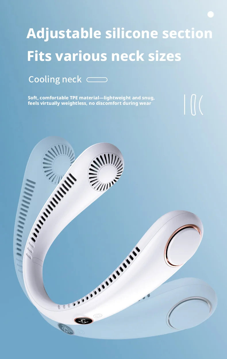 New Mini Neck Mounted Fan Portable Bladeless Neck USB Rechargeable Air Cooler 5 File Speed Summer Sports Fan Outdoor Sports Fans