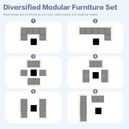7-Piece Outdoor Rattan Sectional Sofa Set, Wicker Patio Furniture with Coffee Table, Grey Cushions, Patio, Customized