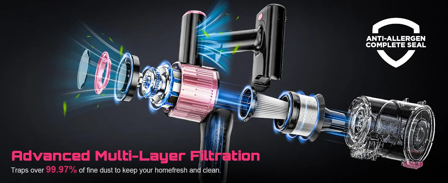 Cordless Vacuum Cleaner, 10 in 1 Stick Vacuum with 55Kpa Powerful Suction, Hose,Lightweight Rechargeable Vacuum Cleaner for Home
