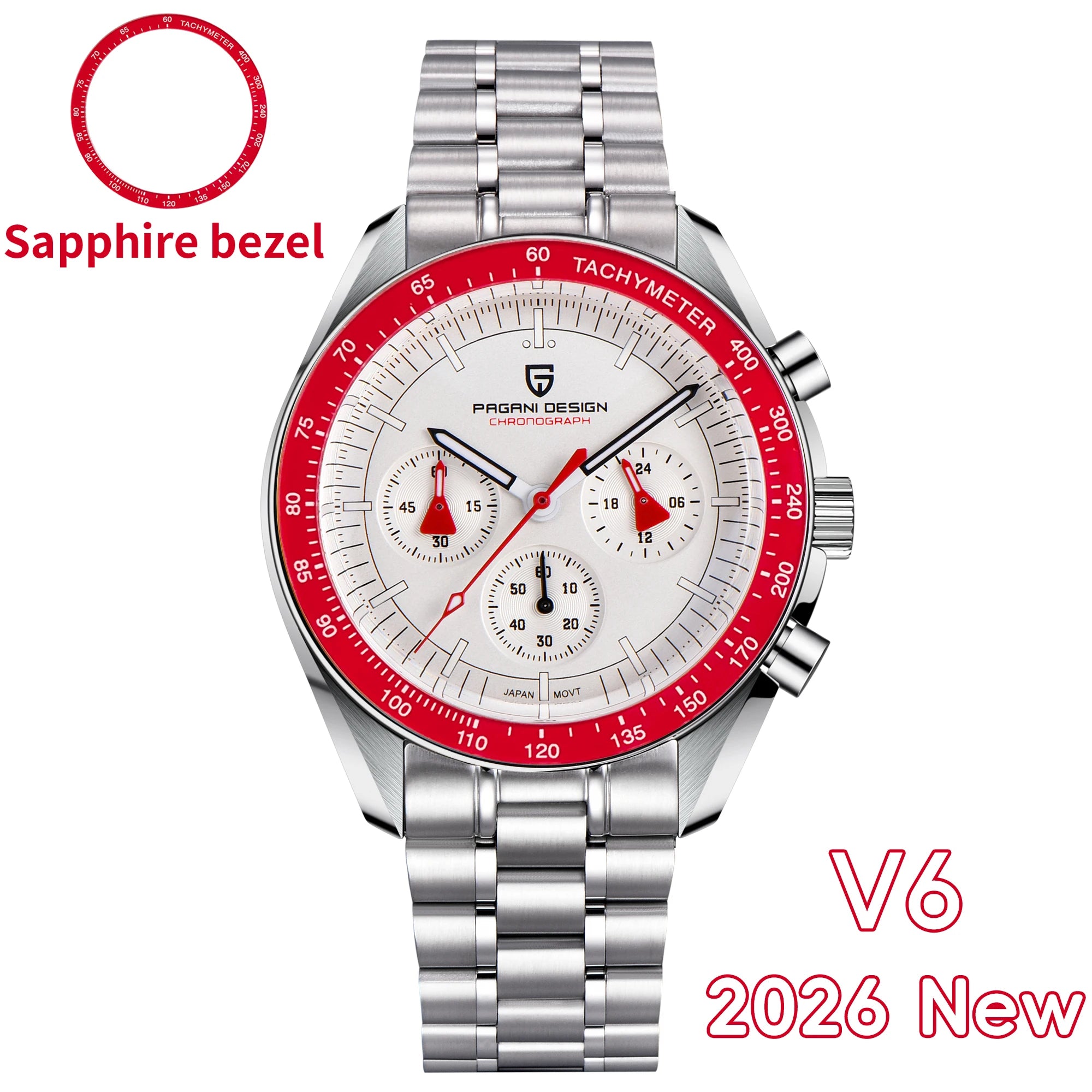 PAGANI DESIGN 2026 New V5 PD1701 Men's Watches Luxury Quartz Watch Men Sport Speed Chronograph AR Sapphire glass 100M Waterproof