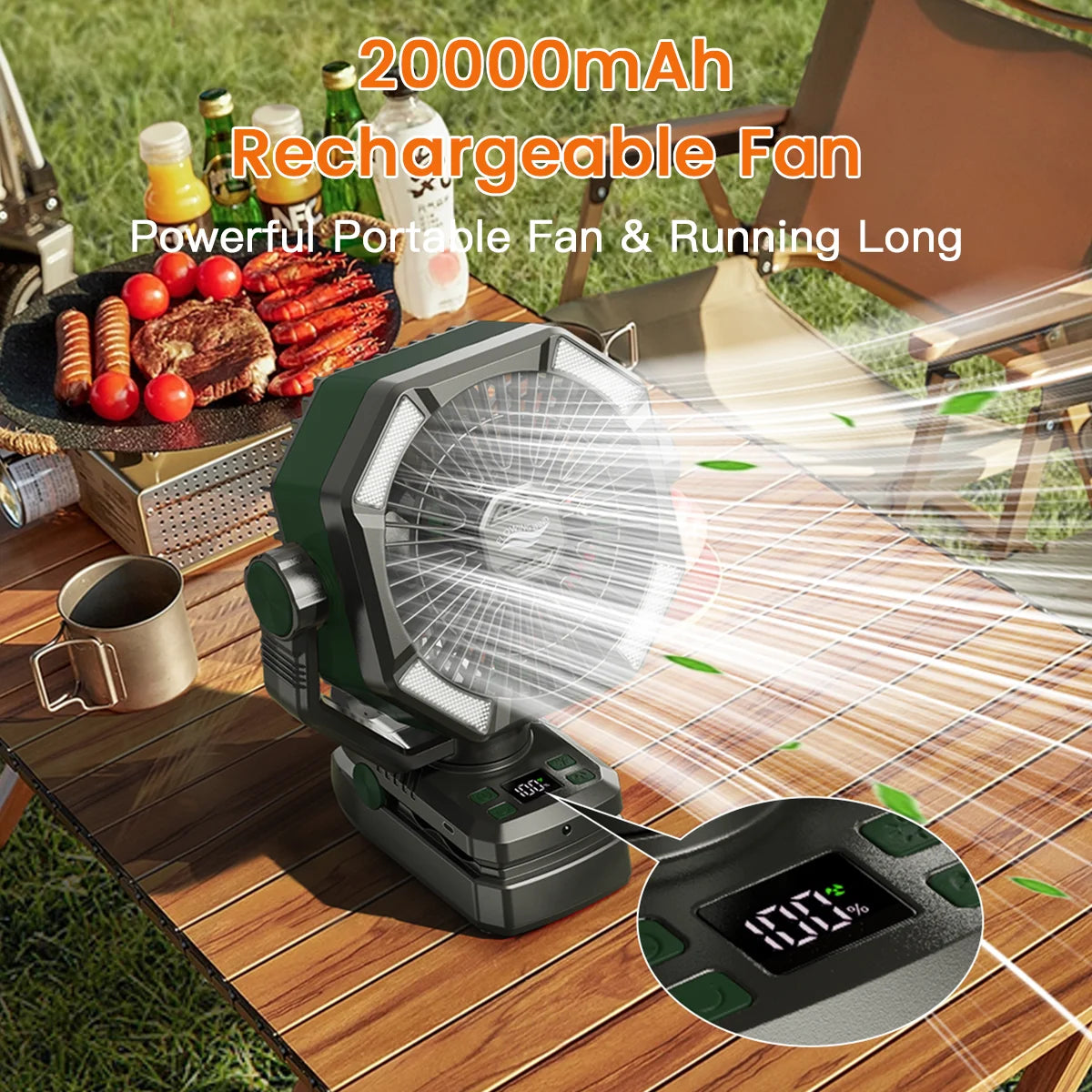 SKYTOO Camping Fan with Dual Motor 20000mAh RechargeableClip Fan with Digital Display with LED Lantern for Camping Outdoor Fan