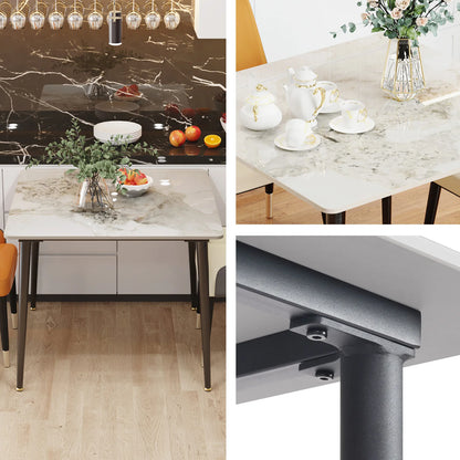 Rectangular Dining Modern Dining Desk Table Furniture with Natural Texture Sintered Stone Top Metal Frame for Dining Room