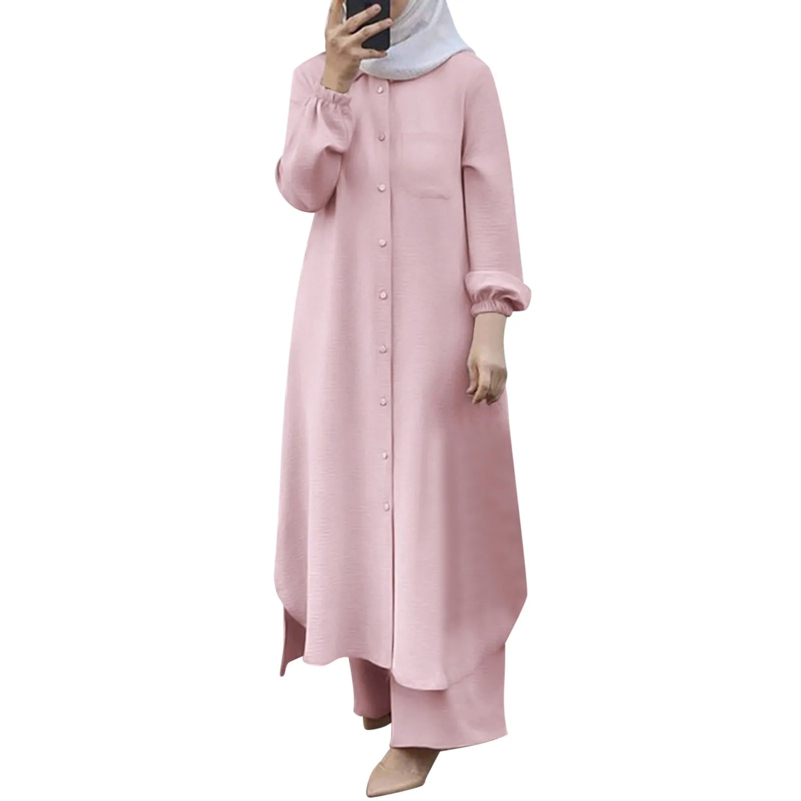 Muslim Sets Turkey Dubai Abaya Women Long Sleeve Buttons Up Shirt Set Causal Pants Suits Abayas For Women IsIamic Outifits