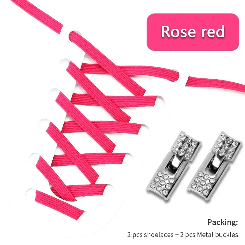 Fashion Elastic No Tie Shoelaces Rhinestone Cross Lock Tieless Shoelace Flat Shoe Laces Suitable for Sneakers and Athletic Shoes