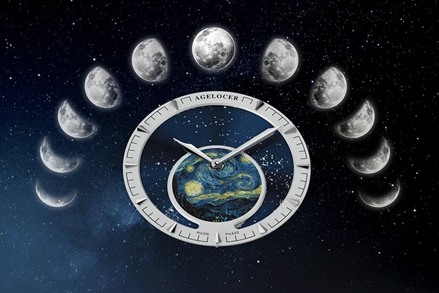 AGELOCER Original Astronomer Watch Van Gogh Oil Painting Men Luxury Automatic Mechanical Moon Phase Watch Birthday Gift for Men