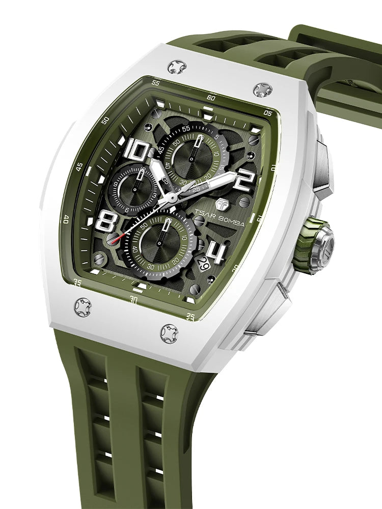 TSAR BOMBA Watch for Men Luxury Brand Tonneau Design Waterproof Clock Stainless Steel Wristwatch Fashion Rectangle Mens Watch