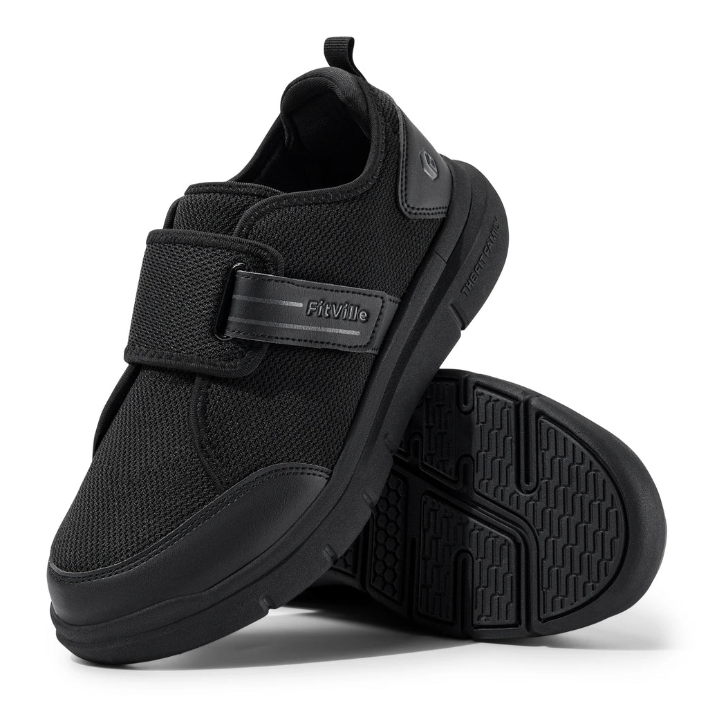 FitVille Diabetic Shoes for Men Extra Wide Hook and Loop Walking Shoes for Elderly for Swollen Feet Foot Pain Relief Neuropathy