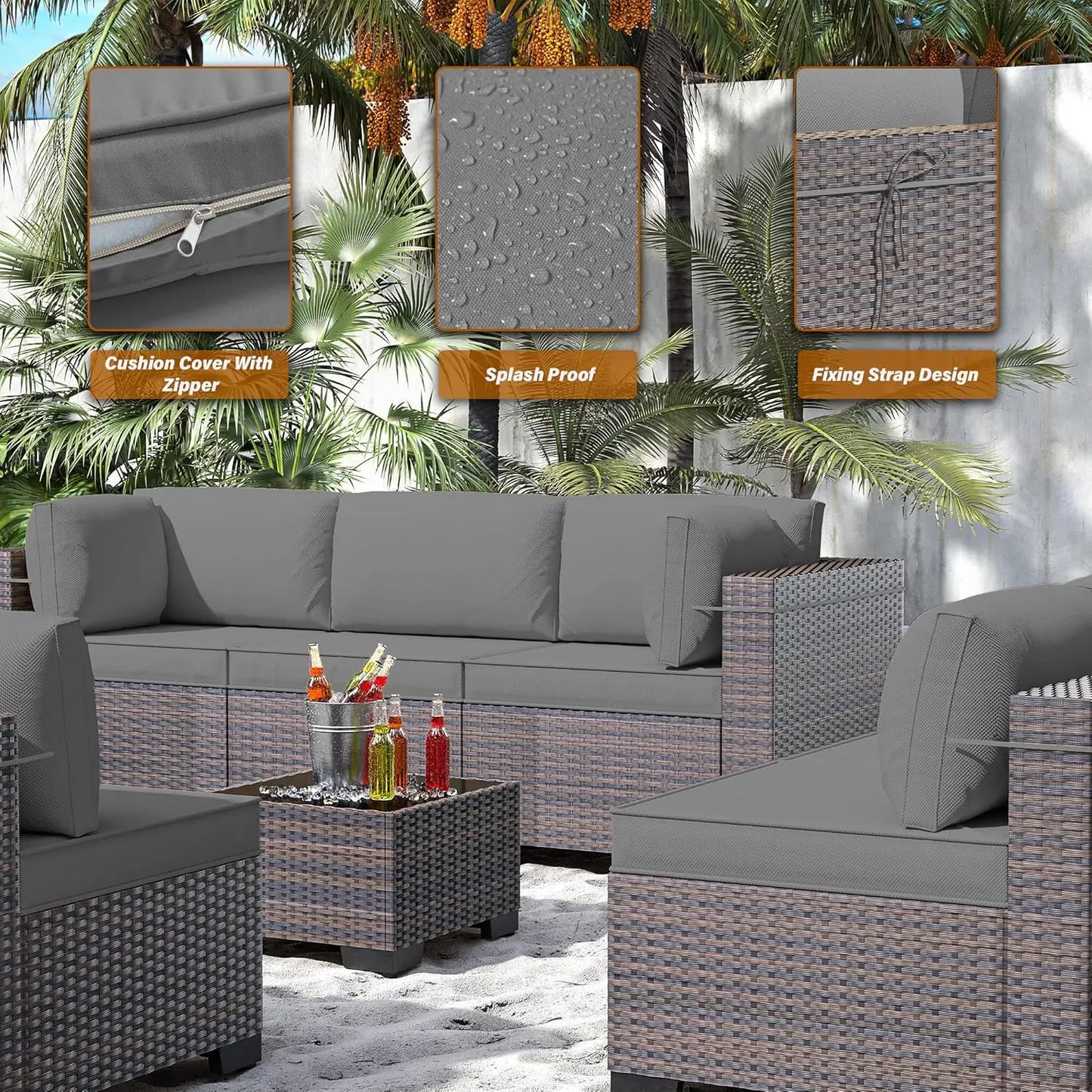 14 Pieces Outdoor Patio Furniture Set,Outdoor Sectional Furniture All Weather PE Rattan Wicker Patio Conversation Set, Custom