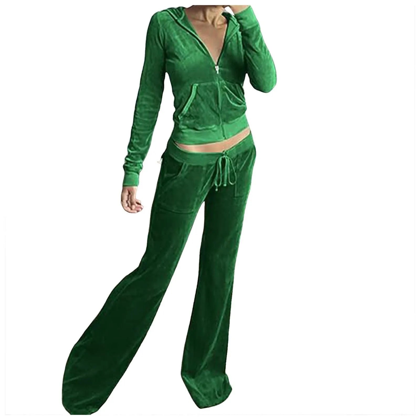 Women Velvet Jogging Suit Autumn Casual Velour Hoodie Cropped Top Jacket With Wide Leg Pants Tracksuits Women's Two Piece Set