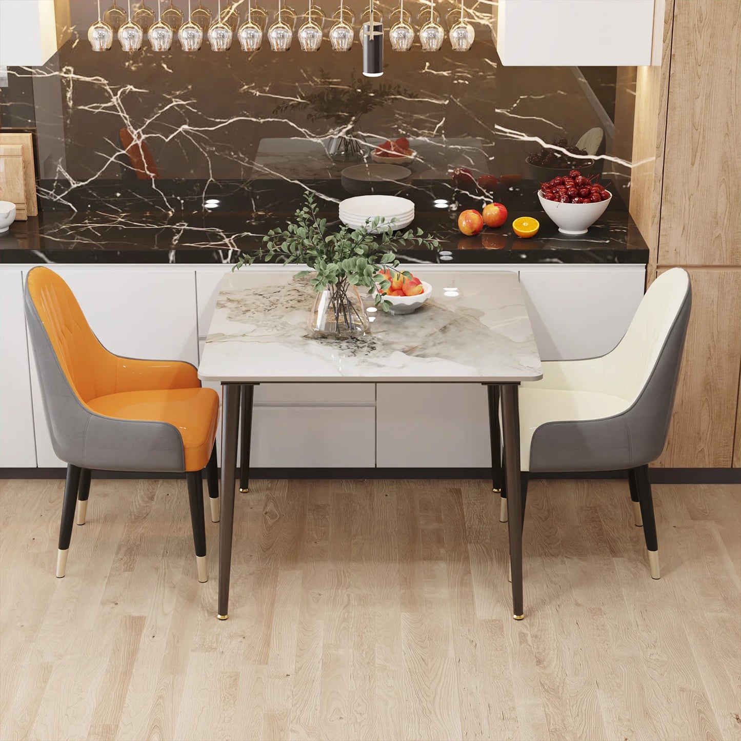 Rectangular Dining Modern Dining Desk Table Furniture with Natural Texture Sintered Stone Top Metal Frame for Dining Room