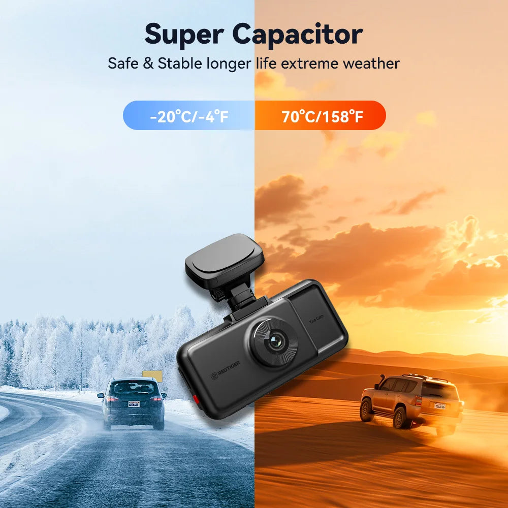 REDTIGER A6 3 Cameras Front/Cabin/Rear Cam 4K Dash Cam Built-in 5.8Ghz WiFi GPS Car DVR Night Vision Parking Monitor 3 Cameras