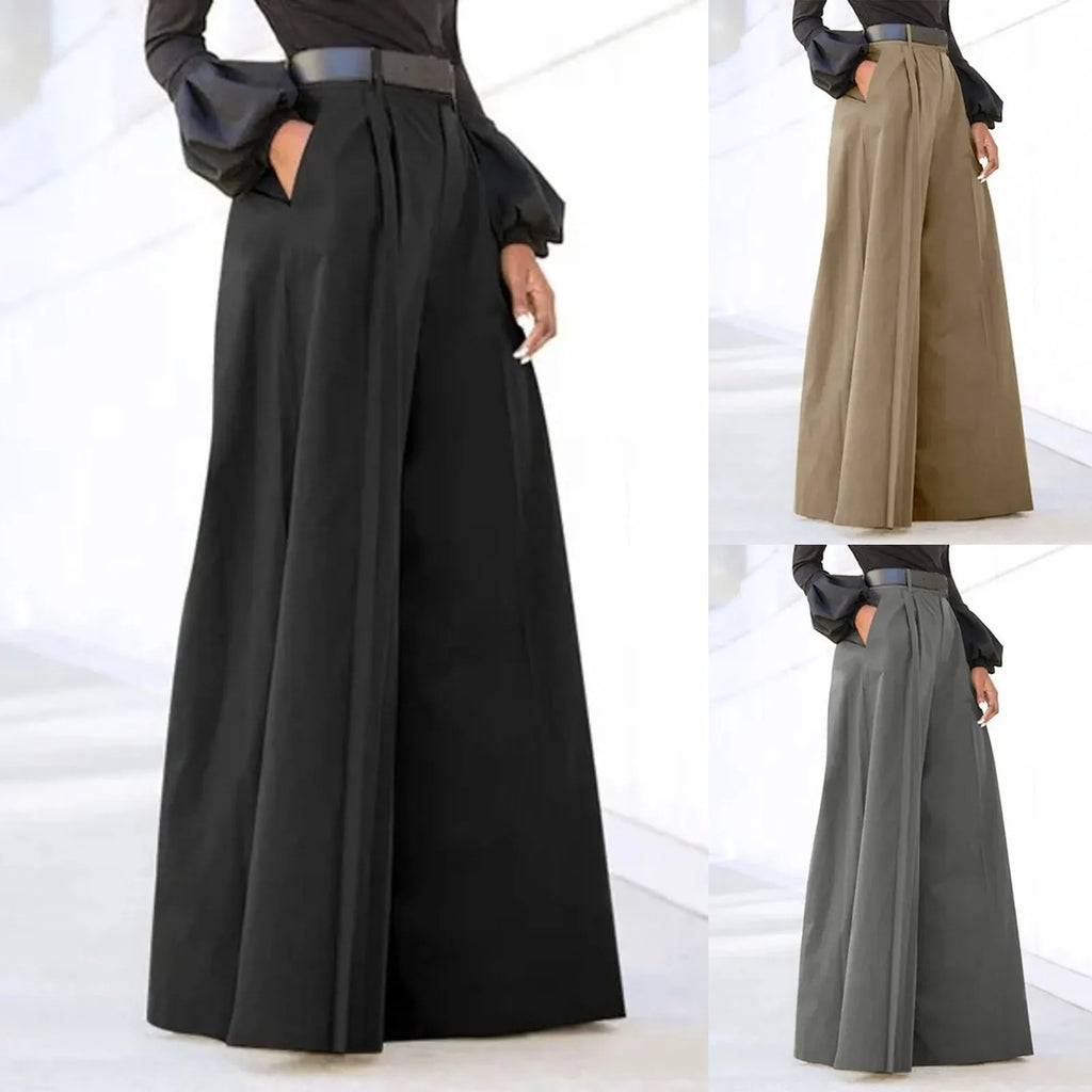 Womens' Comfy Baggy Trousers With Pockets Fashion Wide Leg Trousers Elegant Party High Waist Pants For Fine Woman Feminina